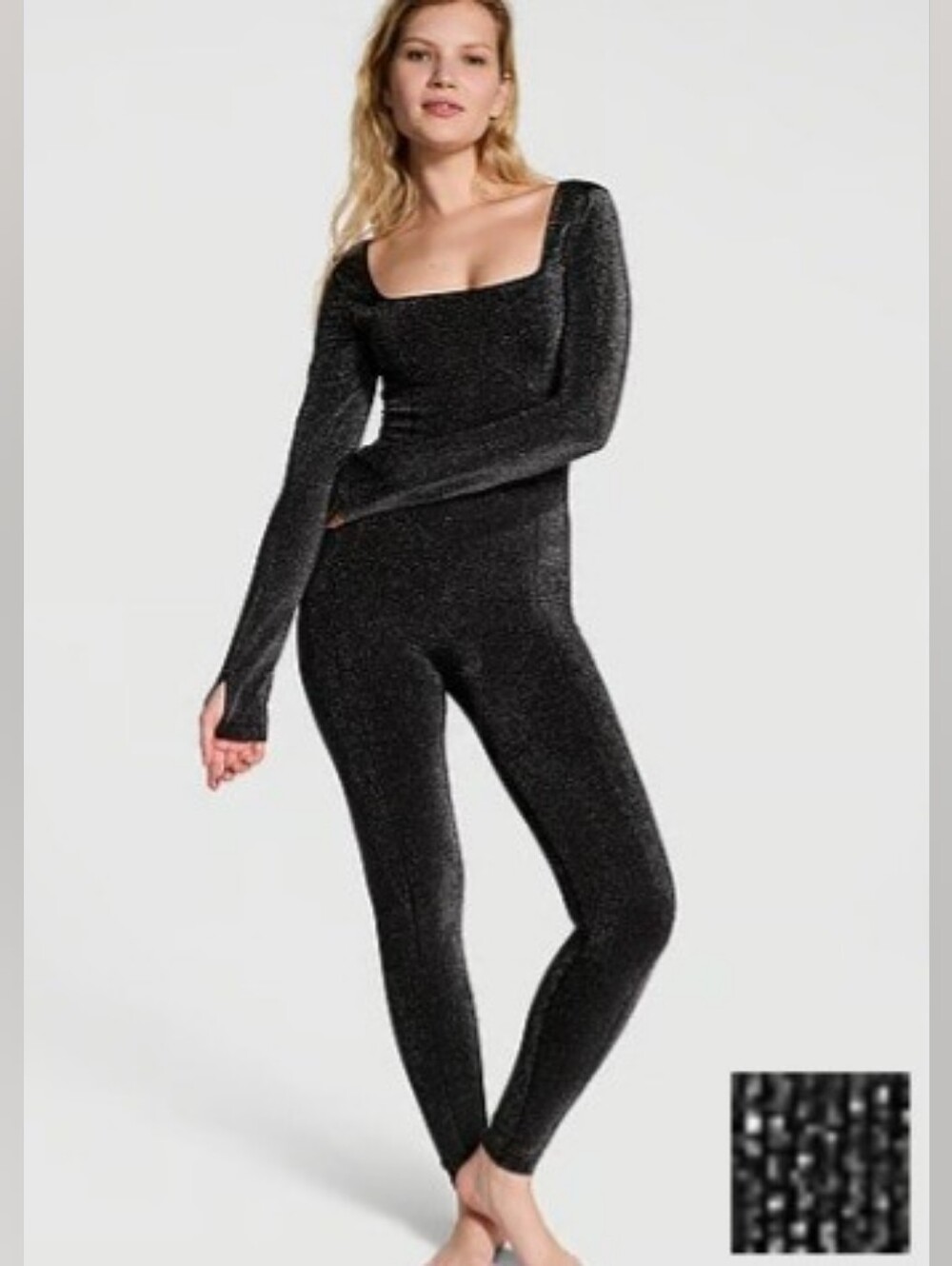 PINK Victoria's Secret Black Sparkle Long-Sleeve Squere Neck Onesie